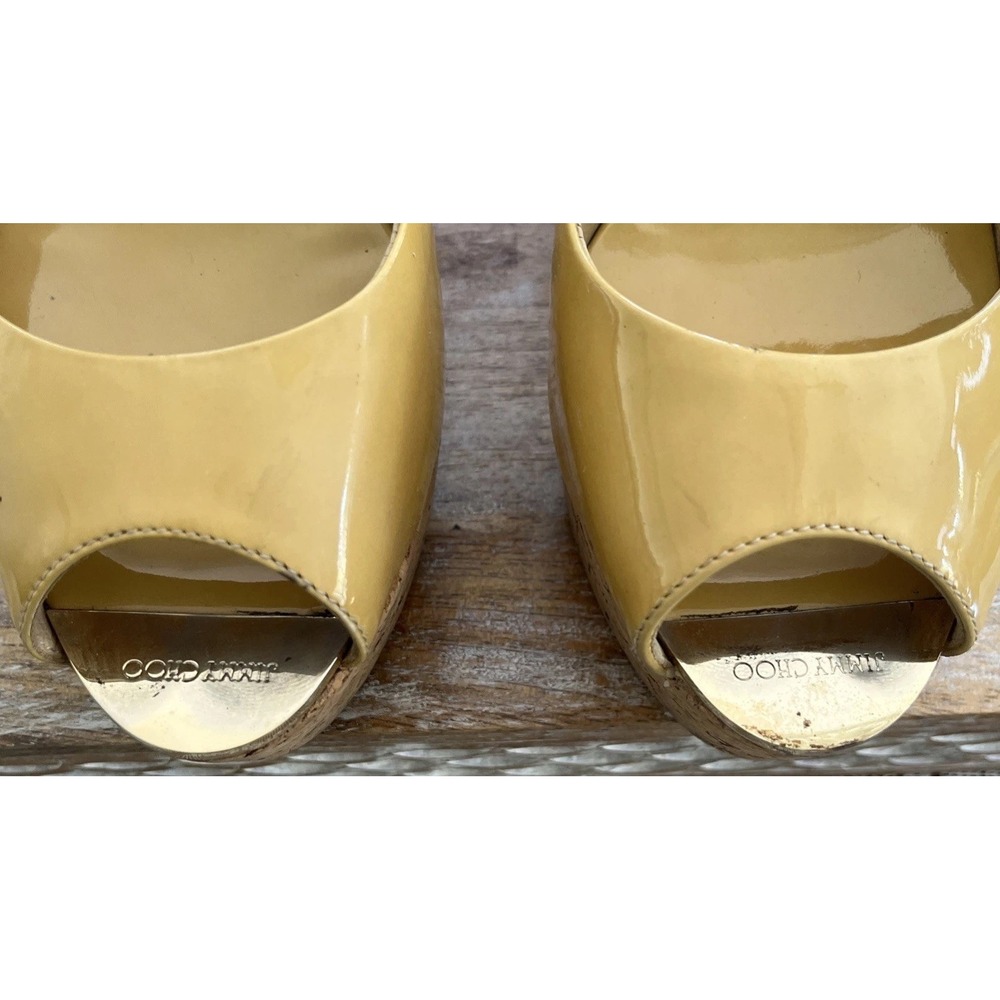 Jimmy Choo Praise Cork Patent Leather Yellow Platform Slingback Wedge S 38.5 - Picture 6 of 14